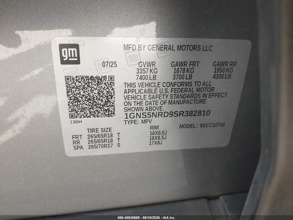 1GNS5NRD9SR382810 2025 CHEVROLET TAHOE photo no. 9