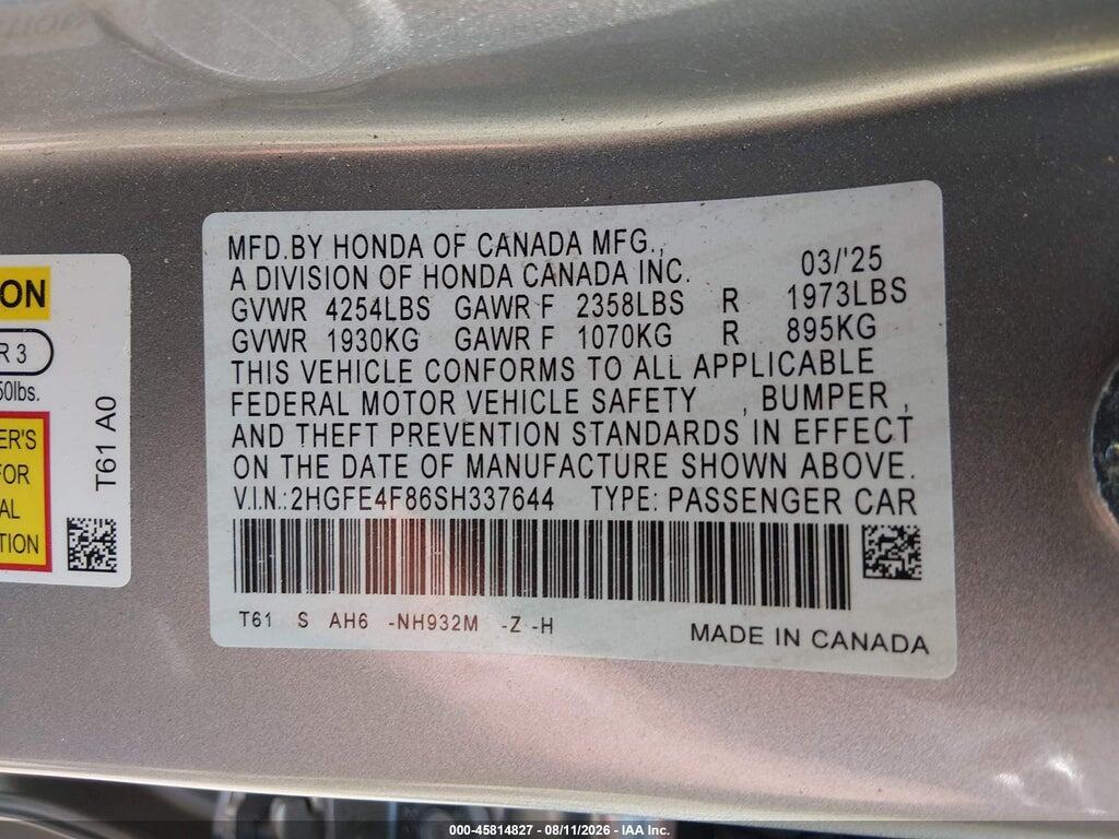 2HGFE4F86SH337644 2025 HONDA CIVIC HYBRID photo no. 9