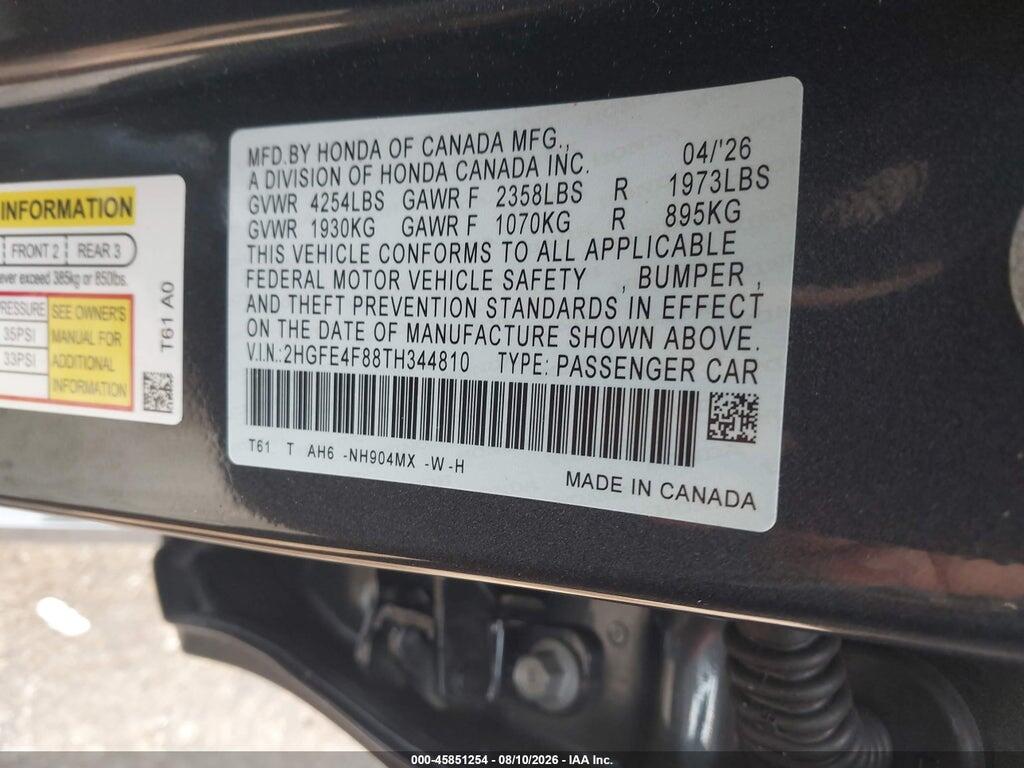 2HGFE4F88TH344810 2026 HONDA CIVIC HYBRID photo no. 9