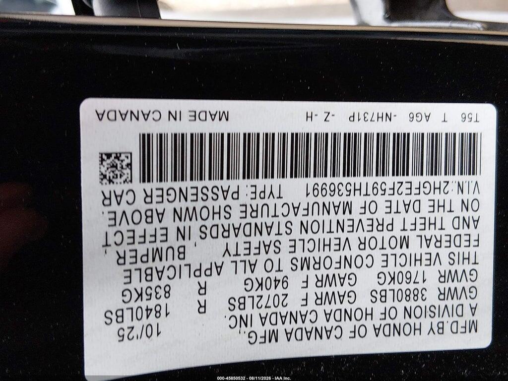2HGFE2F59TH536991 2026 HONDA CIVIC photo no. 9
