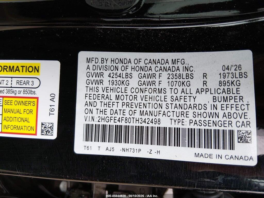 2HGFE4F80TH342498 2026 HONDA CIVIC HYBRID photo no. 9