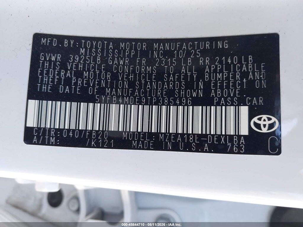5YFB4MDE9TP385496 2026 TOYOTA COROLLA photo no. 9