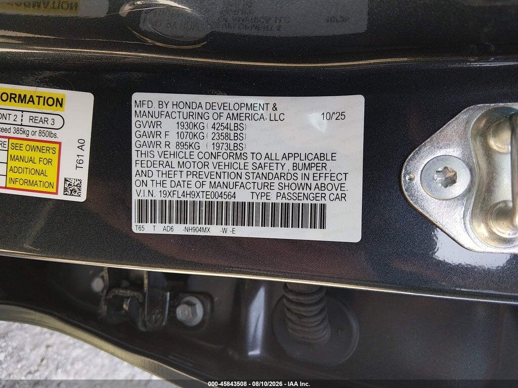 19XFL4H9XTE004564 2026 HONDA CIVIC HYBRID photo no. 9