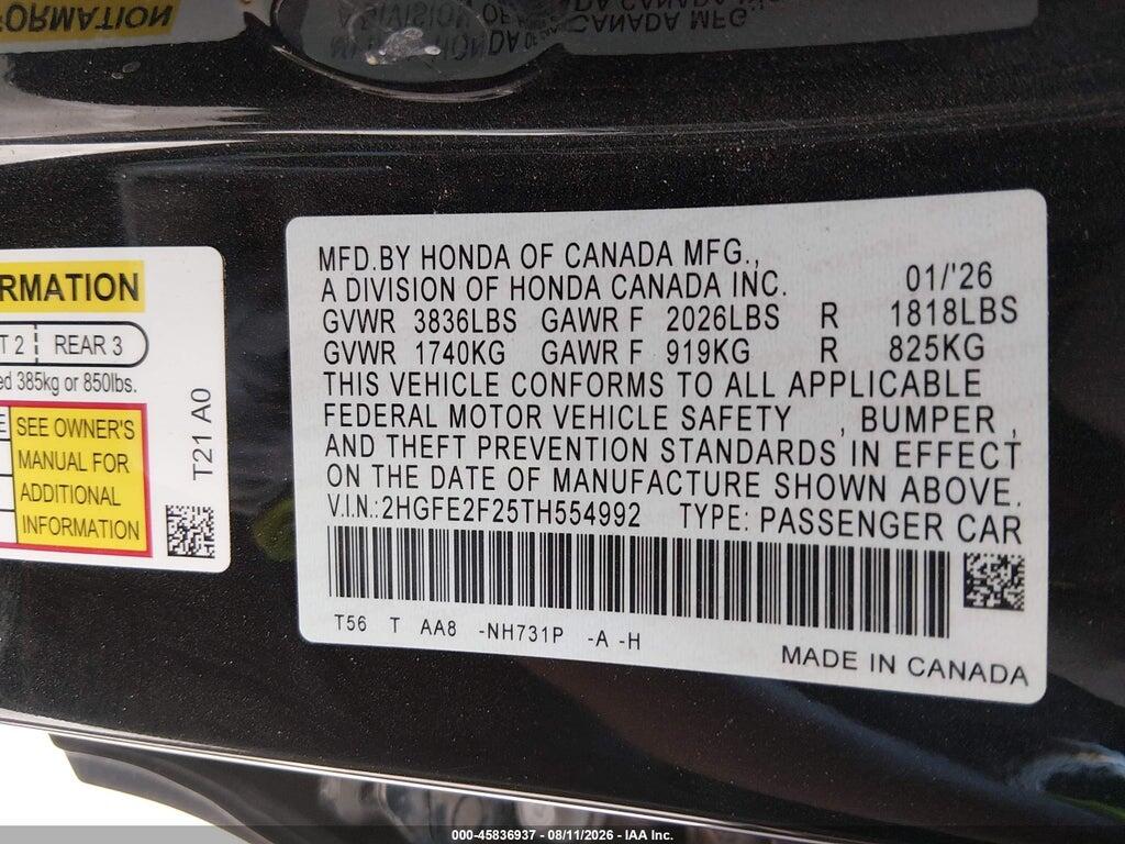 2HGFE2F25TH554992 2026 HONDA CIVIC photo no. 9
