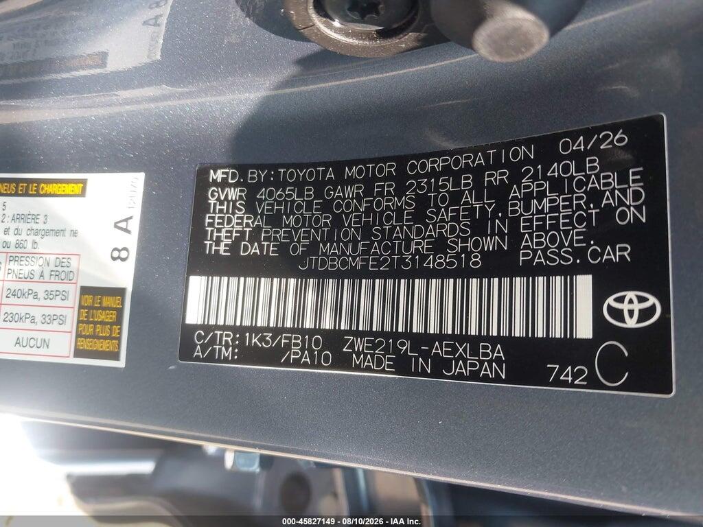 JTDBCMFE2T3148518 2026 TOYOTA COROLLA HYBRID photo no. 9