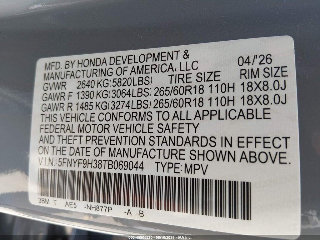 5FNYF9H38TB069044 2026 HONDA PASSPORT photo no. 9