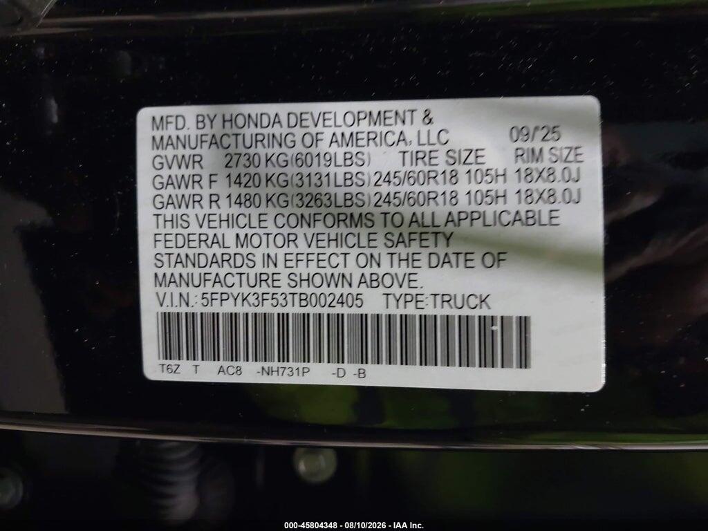 5FPYK3F53TB002405 2026 HONDA RIDGELINE photo no. 9