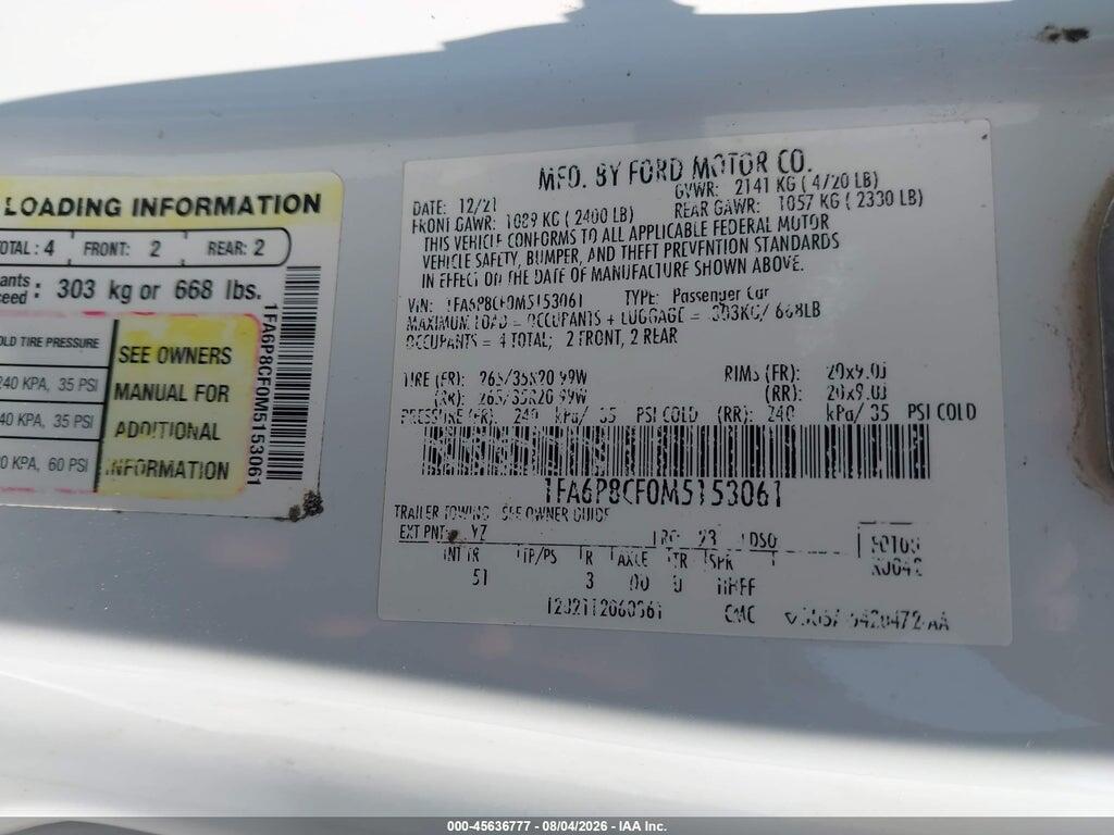 1FA6P8CF0M5153061 2021 FORD MUSTANG photo no. 9