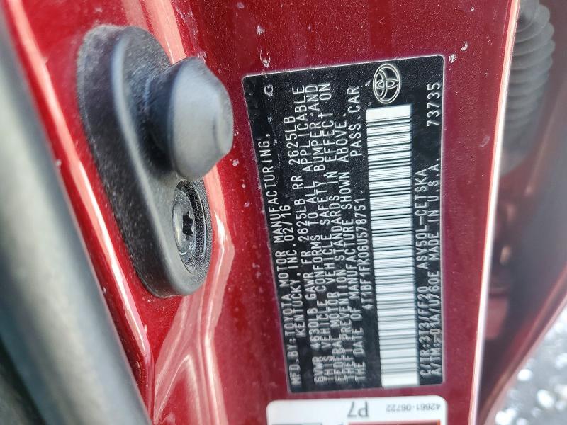 2016 TOYOTA CAMRY LE — Фото 12 из 12
