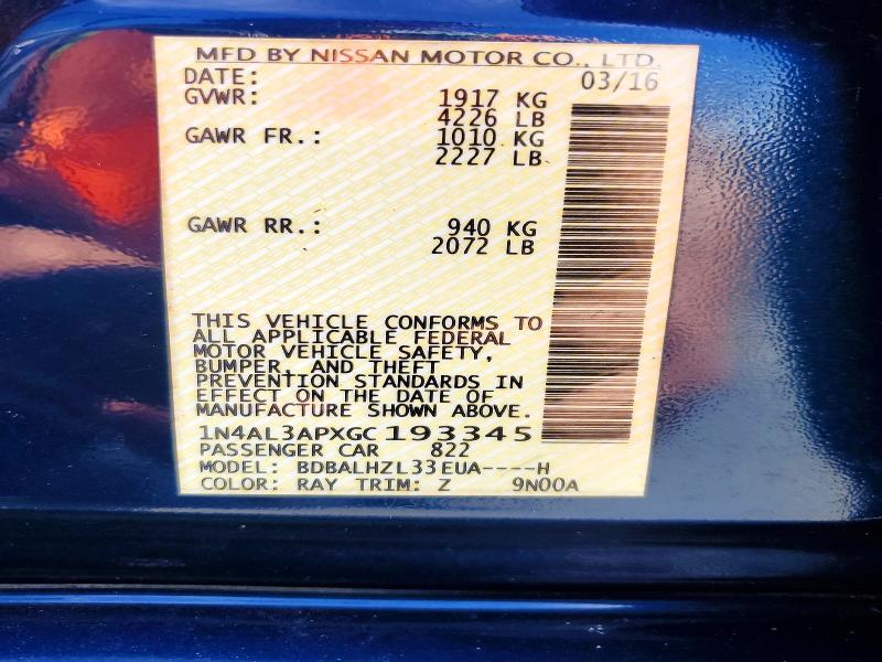 2016 NISSAN ALTIMA 2.5 SR — Фото 12 из 12