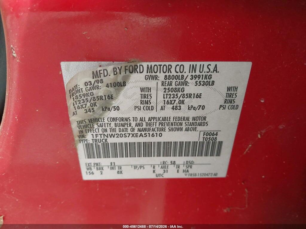 1FTNW20S7XEA51610 1999 FORD F-250 photo no. 9