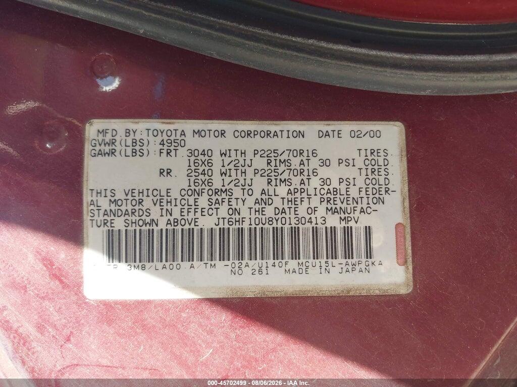 JT6HF10U8Y0130413 2000 LEXUS RX 300 photo no. 9