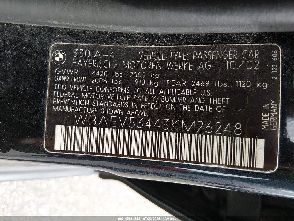 WBAEV53443KM26248 2003 BMW 3 SERIES photo no. 9