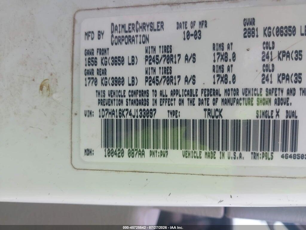1D7HA16K74J133097 2004 DODGE RAM 1500 photo no. 9