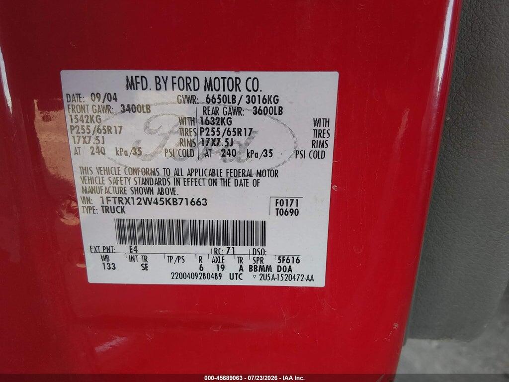 1FTRX12W45KB71663 2005 FORD F-150 photo no. 9