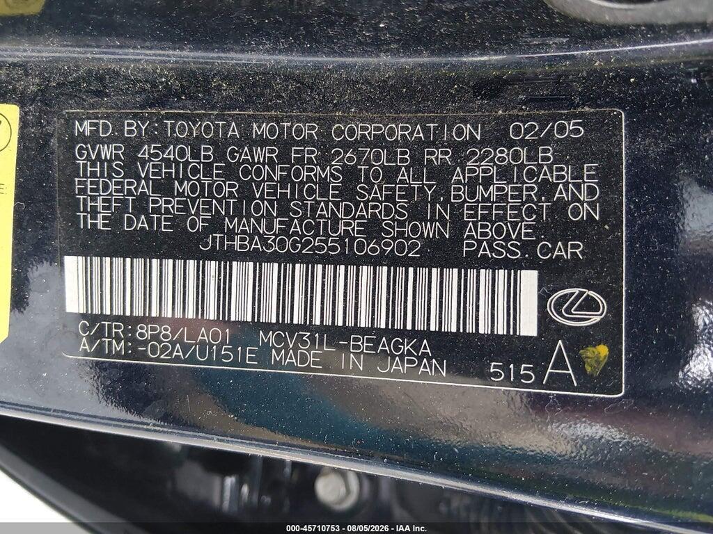 JTHBA30G255106902 2005 LEXUS ES 330 photo no. 9