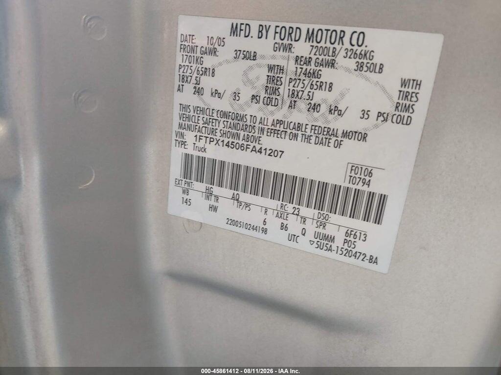 1FTPX14506FA41207 2006 FORD F-150 photo no. 9