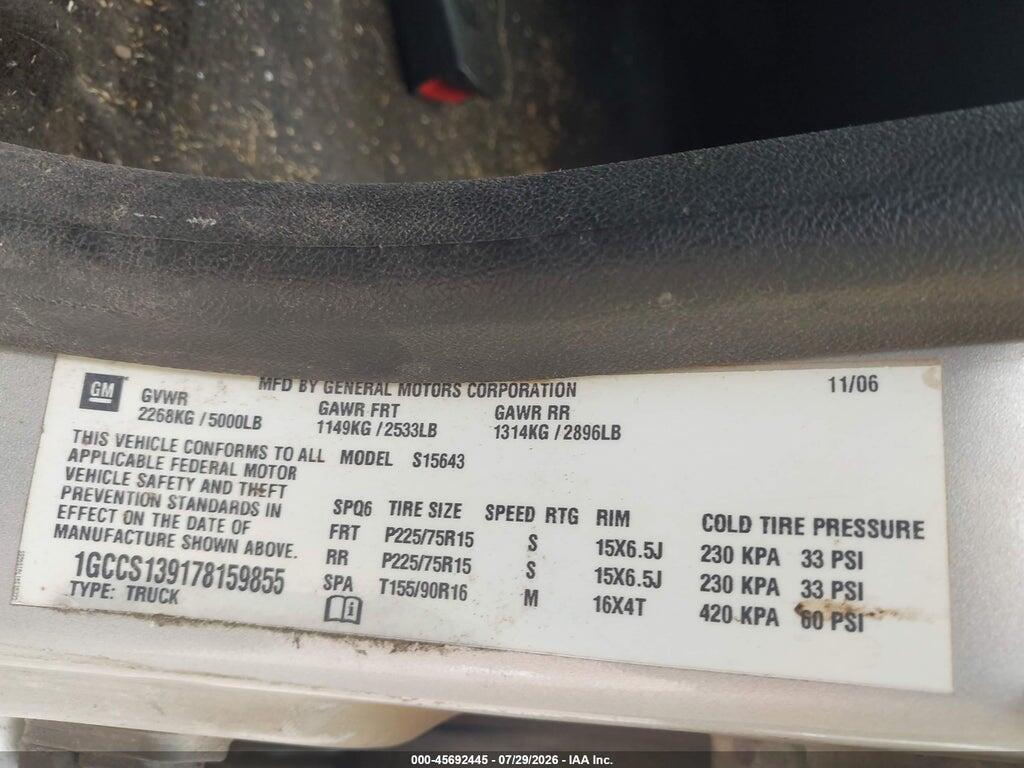 1GCCS139178159855 2007 CHEVROLET COLORADO photo no. 9