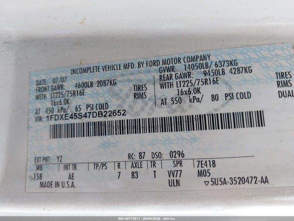1FDXE45S47DB22652 2007 FORD E-450 CUTAWAY photo no. 8