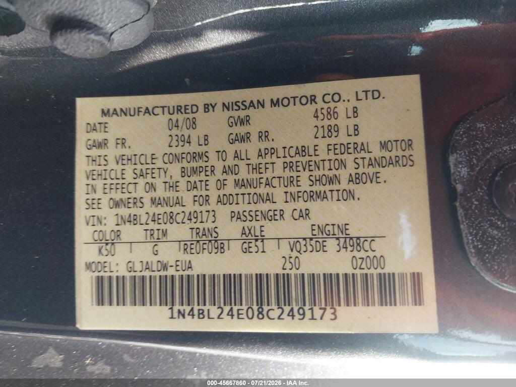 1N4BL24E08C249173 2008 NISSAN ALTIMA photo no. 9