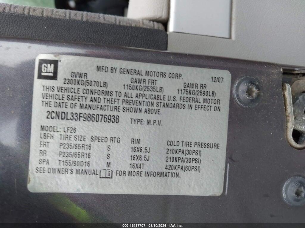2CNDL33F986076938 2008 CHEVROLET EQUINOX photo no. 9