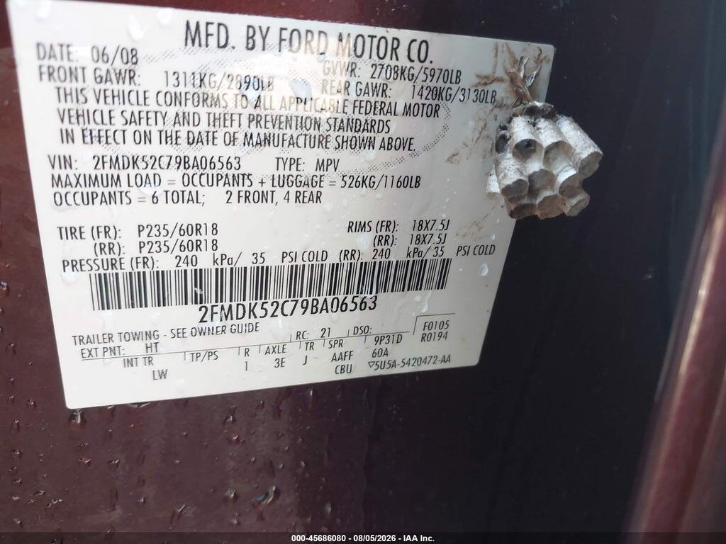 2FMDK52C79BA06563 2009 FORD FLEX photo no. 9