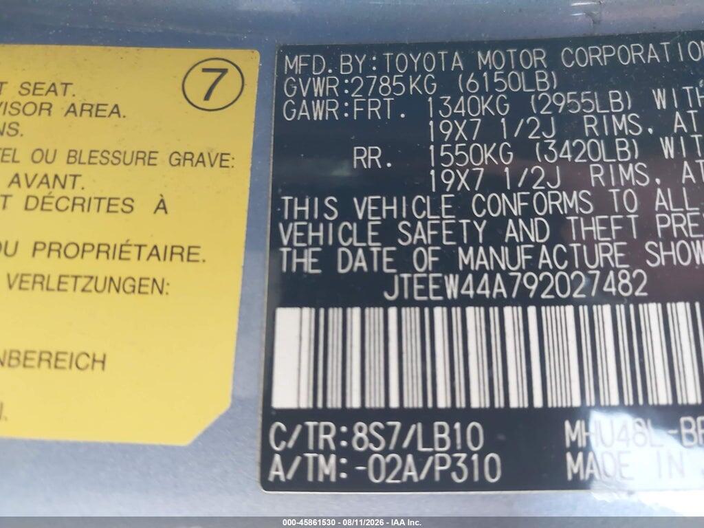 JTEEW44A792027482 2009 TOYOTA HIGHLANDER HYBRID photo no. 9
