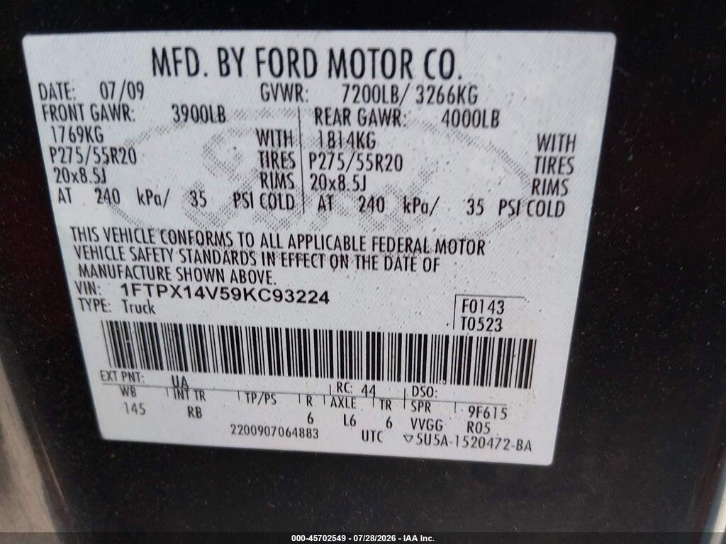 1FTPX14V59KC93224 2009 FORD F-150 photo no. 9