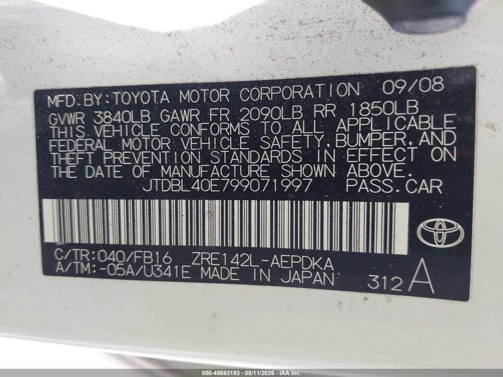 JTDBL40E799071997 2009 TOYOTA COROLLA photo no. 9