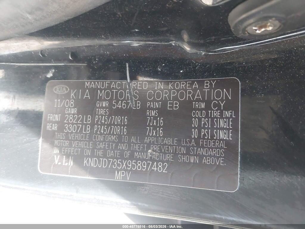 KNDJD735X95897482 2009 KIA SORENTO photo no. 9
