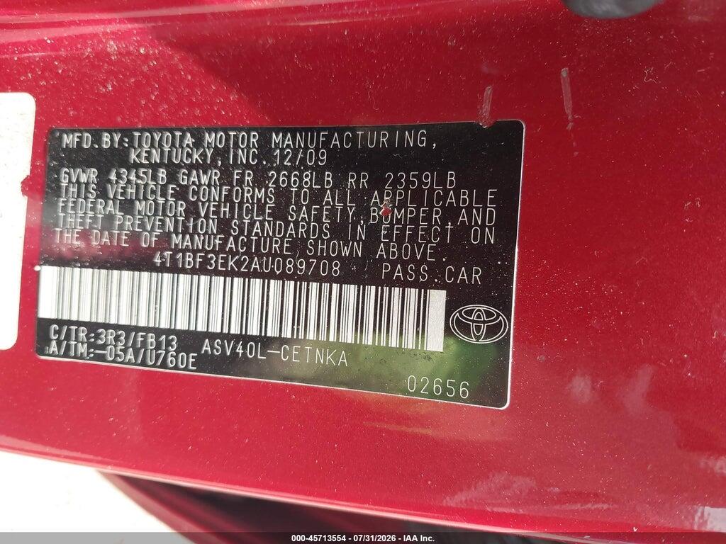 4T1BF3EK2AU089708 2010 TOYOTA CAMRY photo no. 9