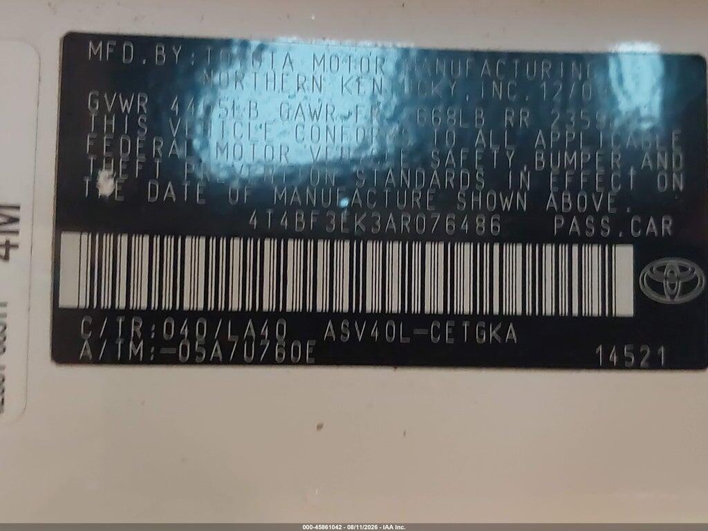4T4BF3EK3AR076486 2010 TOYOTA CAMRY photo no. 9