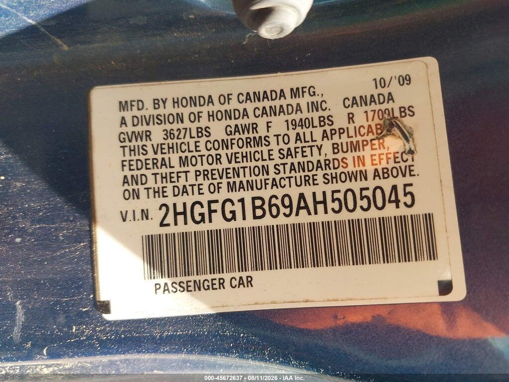 2HGFG1B69AH505045 2010 HONDA CIVIC photo no. 9