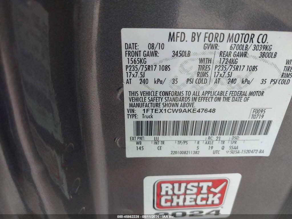 1FTEX1CW9AKE47648 2010 FORD F-150 photo no. 9