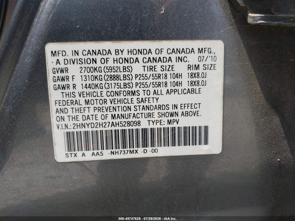 2HNYD2H27AH528098 2010 ACURA MDX photo no. 9