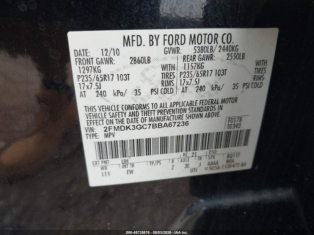 2FMDK3GC7BBA67236 2011 FORD EDGE photo no. 9