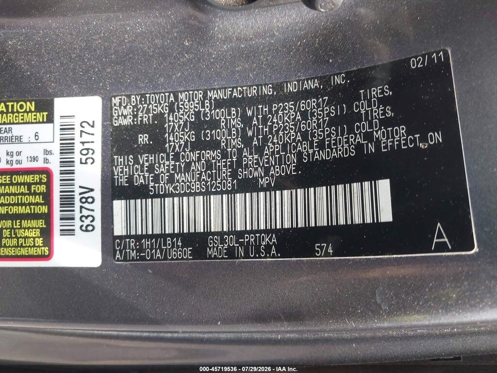 5TDYK3DC9BS125081 2011 TOYOTA SIENNA photo no. 9