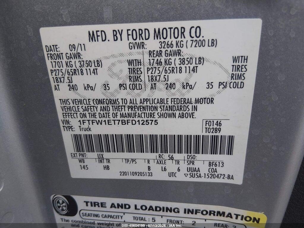 1FTFW1ET7BFD12575 2011 FORD F-150 photo no. 9