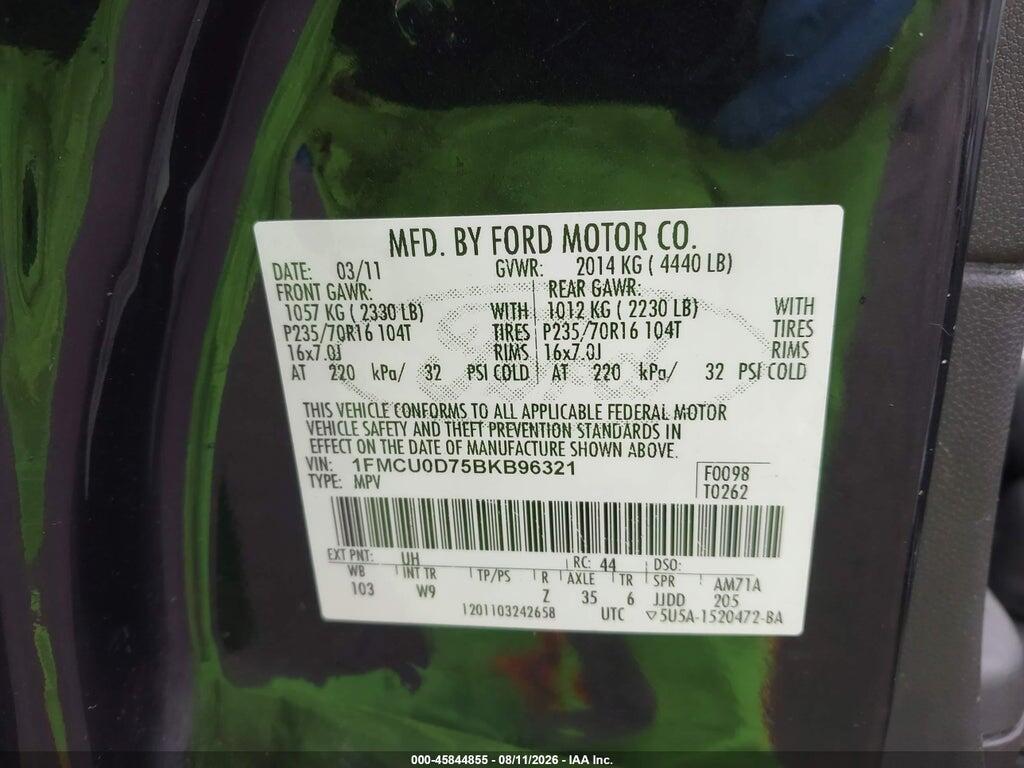 1FMCU0D75BKB96321 2011 FORD ESCAPE photo no. 9