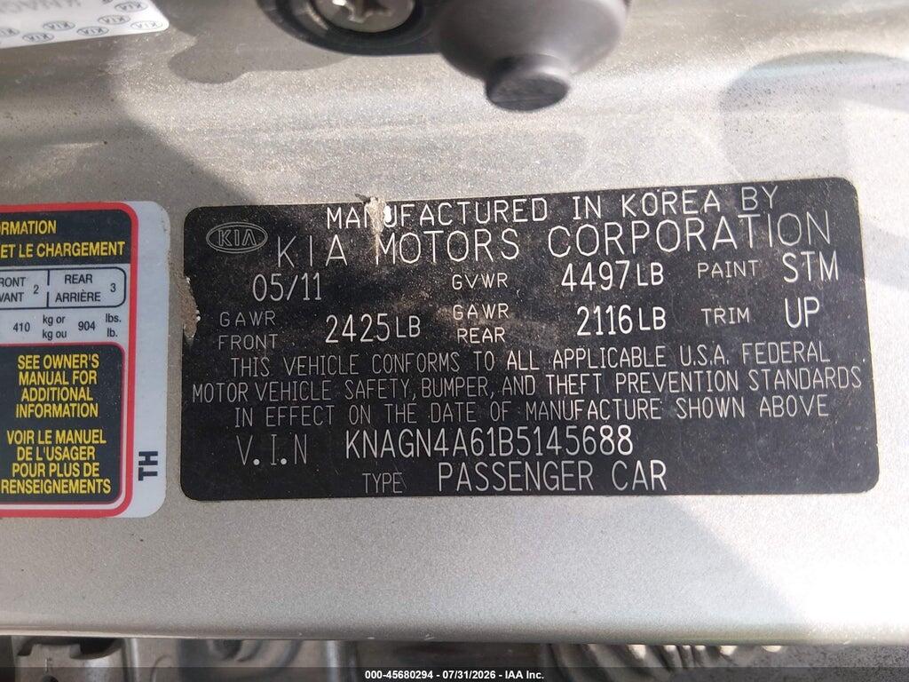 KNAGN4A61B5145688 2011 KIA OPTIMA photo no. 9