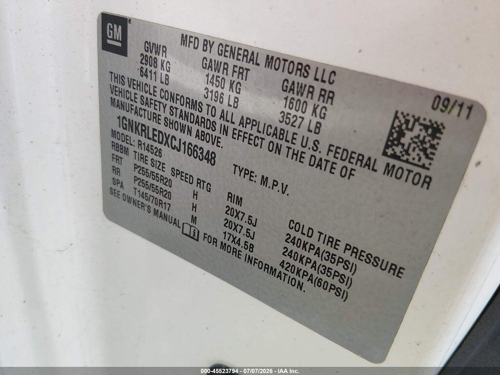 1GNKRLEDXCJ166348 2012 CHEVROLET TRAVERSE photo no. 9
