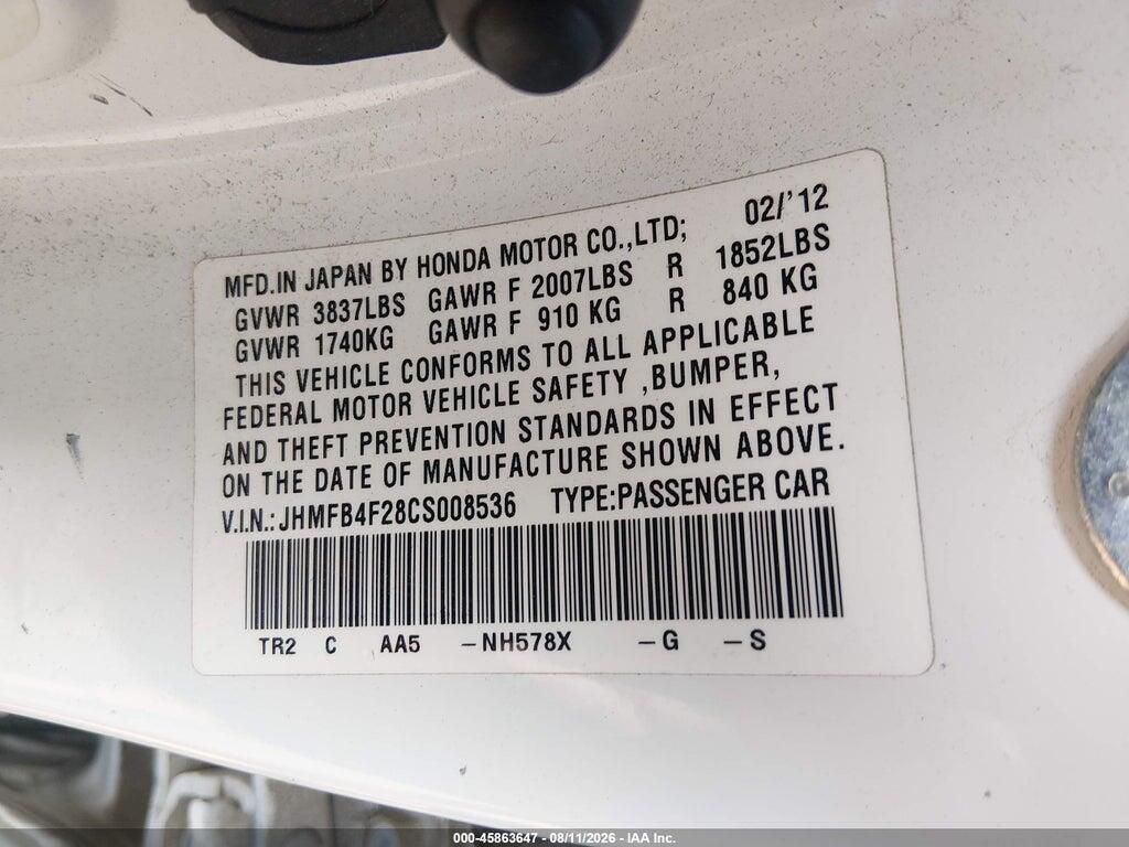 JHMFB4F28CS008536 2012 HONDA CIVIC HYBRID photo no. 9
