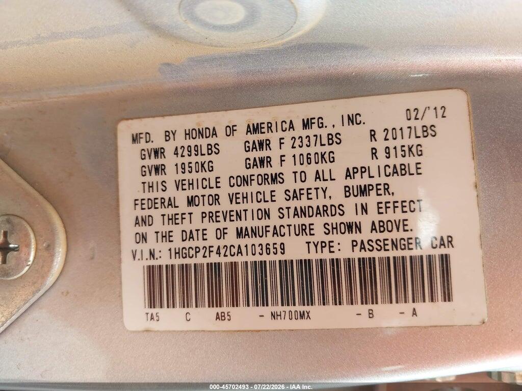 1HGCP2F42CA103659 2012 HONDA ACCORD photo no. 9