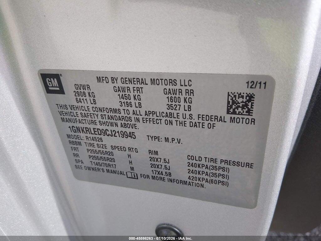 1GNKRLED9CJ219945 2012 CHEVROLET TRAVERSE photo no. 9