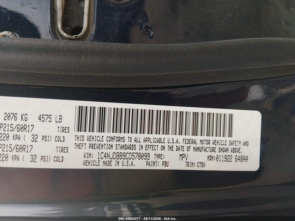 1C4NJDBB9CD578099 2012 JEEP COMPASS photo no. 9