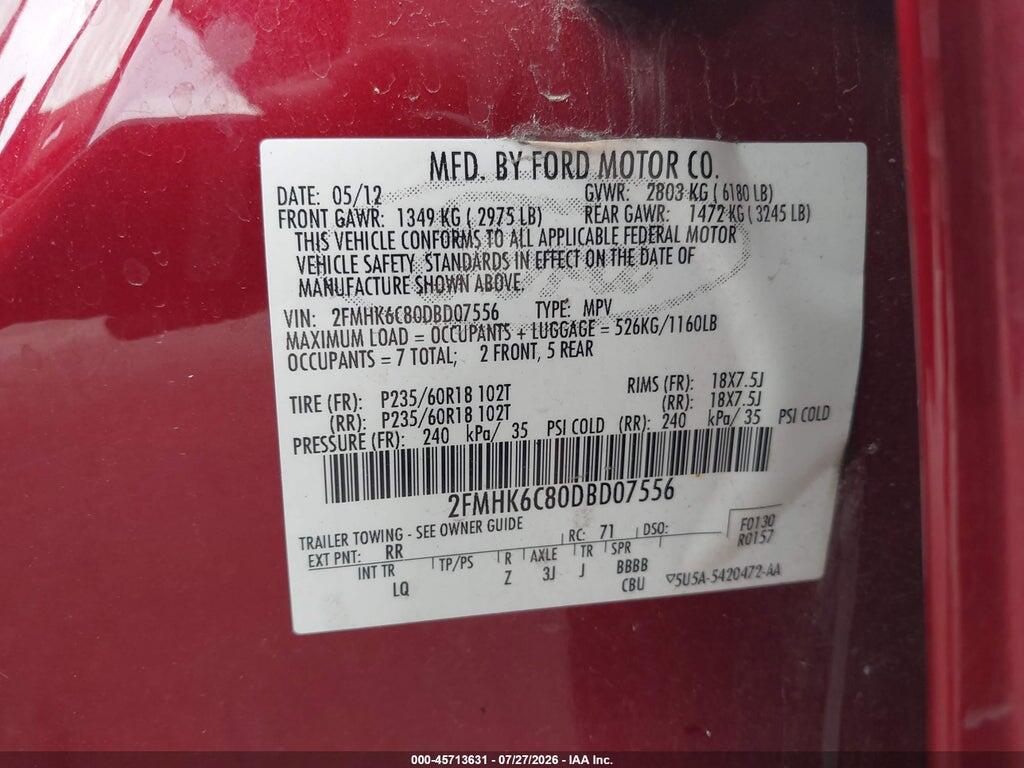 2FMHK6C80DBD07556 2013 FORD FLEX photo no. 9