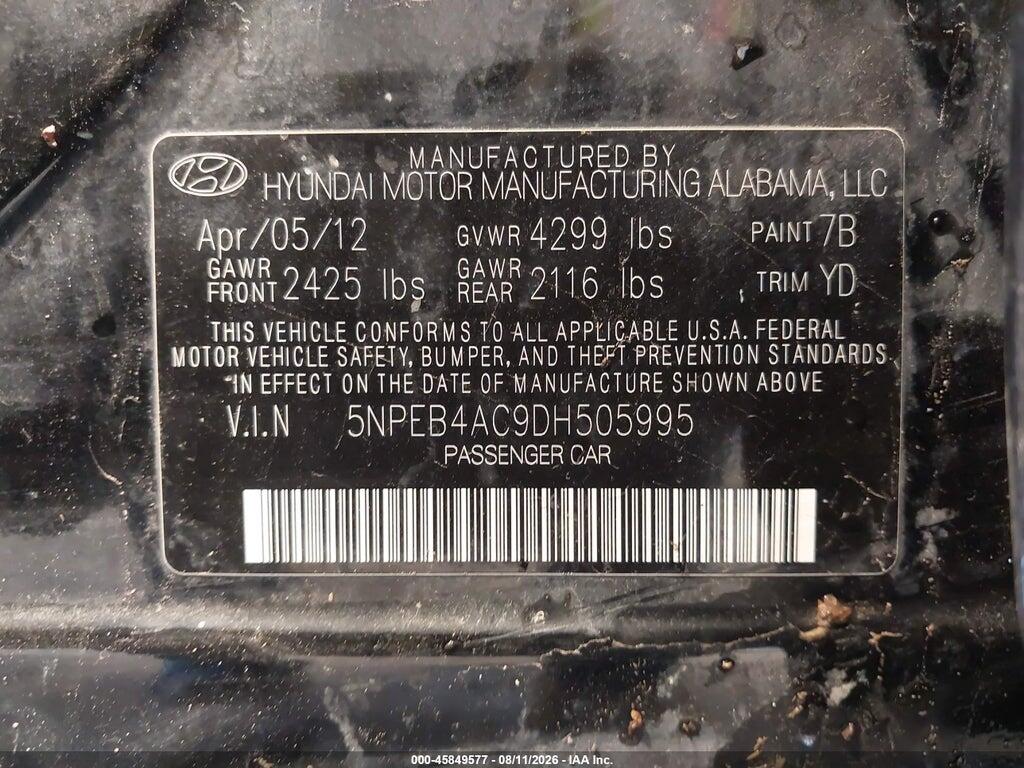 5NPEB4AC9DH505995 2013 HYUNDAI SONATA photo no. 9