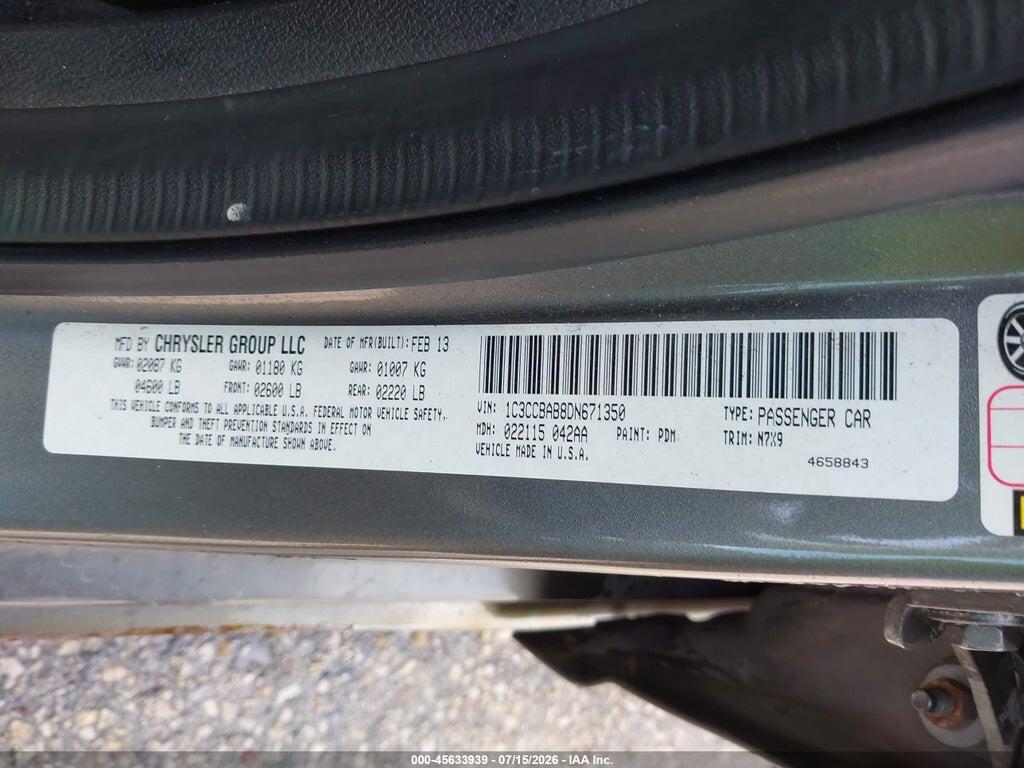 1C3CCBAB8DN671350 2013 CHRYSLER 200 photo no. 9