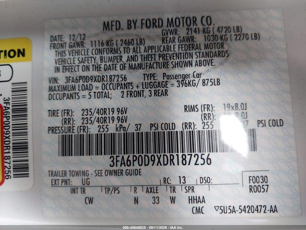 3FA6P0D9XDR187256 2013 FORD FUSION photo no. 9