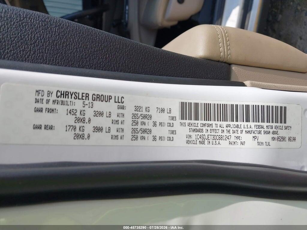 1C4SDJET3DC681247 2013 DODGE DURANGO photo no. 9